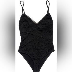 Forever 21 Black Lace Bodysuit with Textured Detailing NWT S